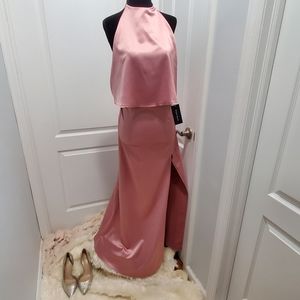 Rose Gold Backless Halter Satin Dress